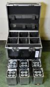 6x ProLights SmartBatPlus LED uplighters with RF remote in flight case on wheels - chrome