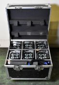 6x ProLights SmartBatPlus LED uplighters with RF remote and 13A to powerCON power adapter in case