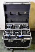 6x ProLights SmartBatPlus LED uplighters with RF remote and 13A to powerCON power adapter in case