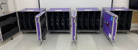 4 cases containing 16x LED Flood Space Force Chroma Q. c/w manual yoke, soft eggcrate, case.