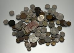 A collection of miscellaneous Continental and British coins to include a ten shilling note ( a lot)