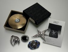 A 1920s Chinese silver enamel brooch:l. 5.5cm, a Coco Chanel Etoile style silvered paste set brooch: