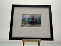 Ann Whitehead, Low Tide, mixed media, monogrammed bottom right, paper label verso, in a glazed