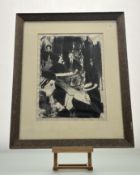 Stanley, Theatre Sketch, linocut on paper, signed pencil, in a glazed frame. (40cmx29cm(