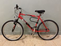 A Raleigh Mantaray bicycle, with red painted frame, complete with bicycle lock and tyre pump, in