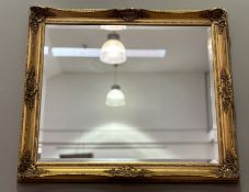 A Composition gilt wood framed hall mirror, with bevelled glass panel. (61cmx71cm)