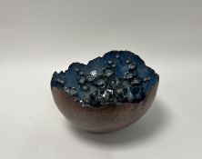 An Isle of Wight Chessel Pottery studio pottery ceramic bowl, the interior with blue and black