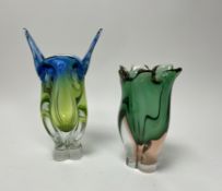 A set of two Czech Joseph Hospodka coloured glass vases/ornaments comprising, one with blue, green