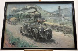 A pair of prints by Terence Cuneo (British 1907-1996) titled - Bentley Versus the Blue Train, the