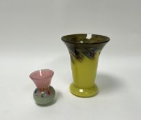 A Strathearn Scottish Art Glass vase of fluted form in yellow with swirl detail to top (h. 20cm),