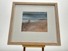Contemporary School, Two figures by the shore, watercolour, signed pencil bottom left, in a glazed