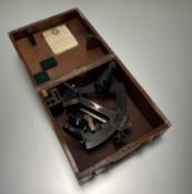 A Heath & Co lacquered brass sextant contained within a mahogany case, with a certificate from The