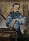 A 19thc Chinese School, Portrait of a Lady, gouache on board, in a wooden frame. (56.5cmx41cm)