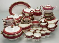A large Wedgwood Ulander pattern part dinner service comprising, a coffee pot (h-26cm), a teapot (