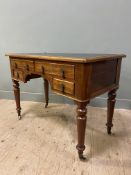 A Victorian mahogany writing table, with inset green skiver to top, fitted two long over two short