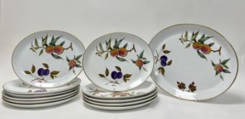 A Royal Worcester part dinner service in the 'Evesham' pattern comprising, eleven oval platters (