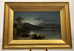 Bartley, Moonlight Cliff Top with two figures, oil on canvas, signed bottom left, in a gilt