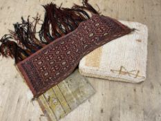 A vintage Moroccan pouffe/ footstool, with shaggy woollen design to top and sides: l.x 60cm w.x 60cm