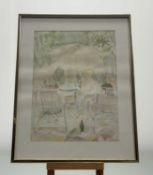 Lyn Sneddon, Garden Party Study, watercolour and pencil, unsigned, inscribed verso, in a glazed