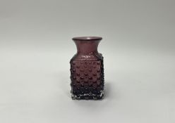 A Whitefriars Chess Board vase of square form in the Aubergine colourway (h. 15cm)