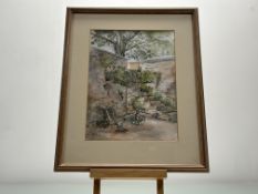 G M Brown, Backgarden Wall Study, watercolour and pen, signed bottom left, in a glazed frame. (