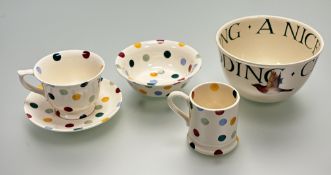 A collection of Emma Bridgewater Polka Dot pattern breakfast set comprising, a cereal bowl, coffee