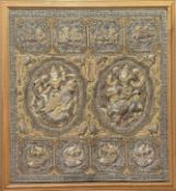 A Burmese embroidered Kalaga wall panel depicting a classicial figural scene, with various cut