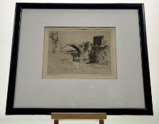 Signed Indistinctly, Old Moorlaw Bridge Bosnia, etching, signed and titled in pencil, in a glazed