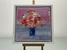 Alexandra Dickens (Contemporary), Flowers, oil on canvas, paper label verso, in a wooden frame. (
