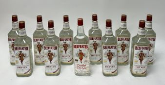 A collection of eleven late 20thc Beefeater London Distilled Dry Gin, 1ltr, 47% volume, all