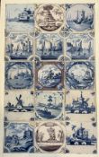 A group of fifteen late 18th century Dutch Delft tiles, glazed in manganese and blue and white,