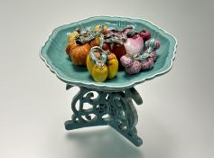 A group of seven Chinese miniature glazed pottery altar fruits including gourds, lemons and