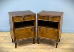Emil Gerstel, Prague, a pair of burr walnut veneered bedside chests in the Art Deco style, with pull