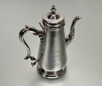 A George II / George III silver coffee pot, third quarter of the 18th century (marks rubbed), of