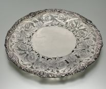 A reticulated silver dish, Walker & Hall, Sheffield 1968, the broad border elaborately pierced