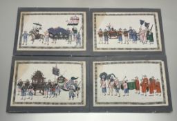 A set of six Chinese Export paintings on pith paper, Qing Dynasty (19th century), depicting an