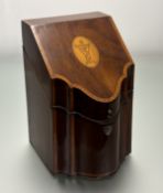 George III satinwood-crossbanded and inlaid mahogany knife box, late 18th century, serpentine, the