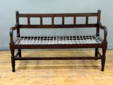 A 19thc hardwood hall bench, probably South African. (h.87cm x l.140cm x w.49cm)