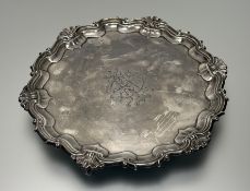 A late Victorian silver salver, Hawksworth, Eyre & Co., Ltd, London 1899, with scalloped shell-