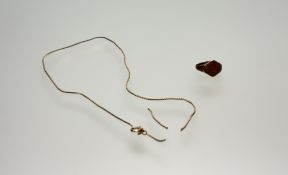 A 9ct gold signet ring with engraved initials shank cut and a 9ct gold box link chain necklace