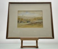 W.L Dunn, Costal Town scene from field, watercolour, signed and dated 1934 bottom right, in a glazed