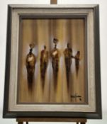 Peek Pimon, Abstract Five Figure Study, oil on canvas, signed and dated '76 bottom right, framed. (