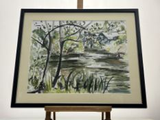 Sheila Chapman (Scottish Contemporary), Park Pond with Swans, signed bottom left, artist card verso,
