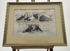 Gaston Hoffman (French 1883-1960), Court Room Sketch titled - L'accord, print in a glazed frame (
