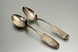 A 19thc probably American fiddle pattern white metal table spoon with engraved name M Paine