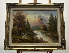 John L Harding (American 1806-1882), Riverbank Study, oil on canvas, signed bottom left, in a gilt