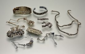 A collection of Vintage paste jewellery to include a floral drop pendant on git chain: l. x 25cm, an