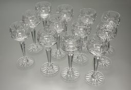A set of twelve Hock glass crystal cut wine glasses (h-19cm). (12)