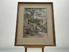 G M Brown, Backgarden Wall Study, watercolour and pen, signed bottom left, in a glazed frame. (