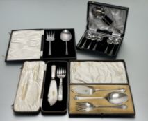 A collection of boxed/ cased epns to include a set of mother of pearl handled fish servers: knife l.